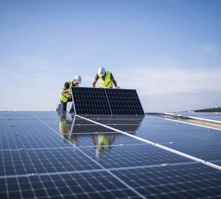 2 mannen op het dak met zonnepanelen